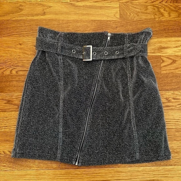 Belted Silver Glitter Mini Skirt Soze Small Asymmetrical Zip Brand Miss Mini - Picture 1 of 4